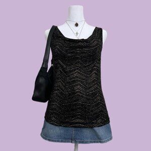 black and brown zig zig glitter vintage 90s cowl neck going out top